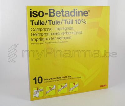 ISOBETADINE TULE 10% 10CM X 10CM 10 KOMPRESSEN (geneesmiddel)